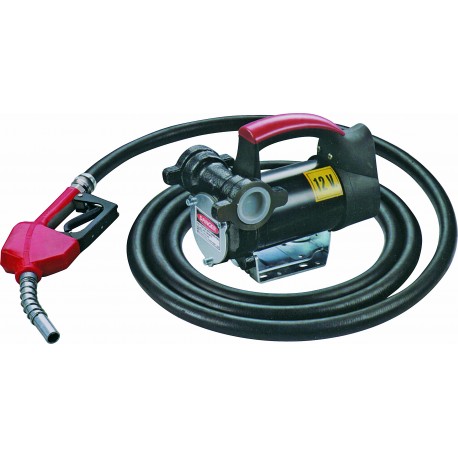 KIT POMPE 12 V GASOIL - DEBIT 60 L/MN - FLEX (2 M + 4M) - PISTOLET AUTOMATIQUE.