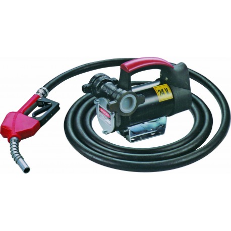 KIT POMPE 24 V GASOIL - DEBIT 60 L/MN - FLEX (2 M + 4M) - PISTOLET AUTOMATIQUE.